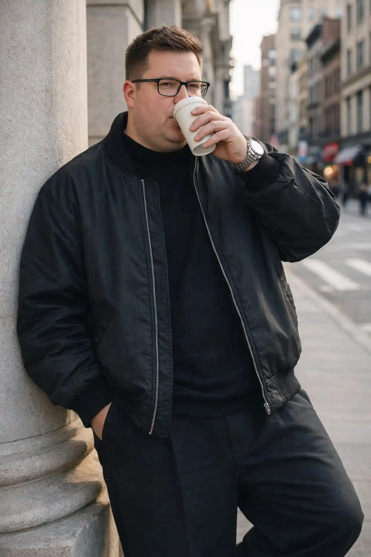 13 Dressing Tricks that Make Plus Size Men Look Slimmer 13 11. All Black Bomber Fit