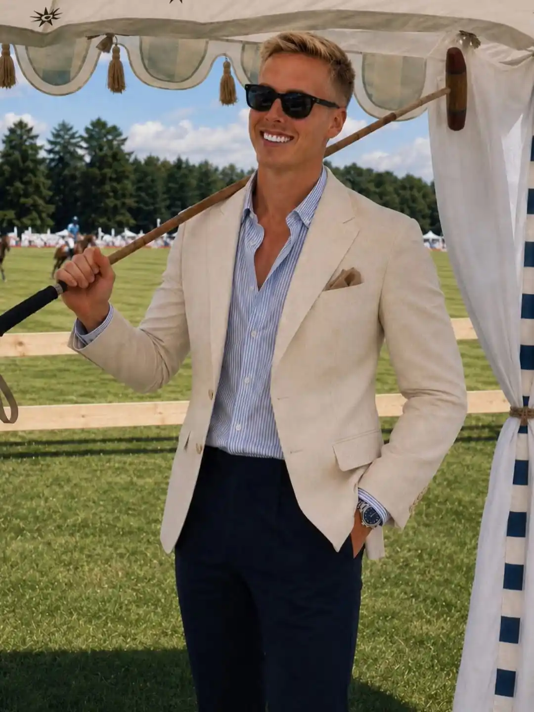 7. Cream Blazer With Navy Trousers