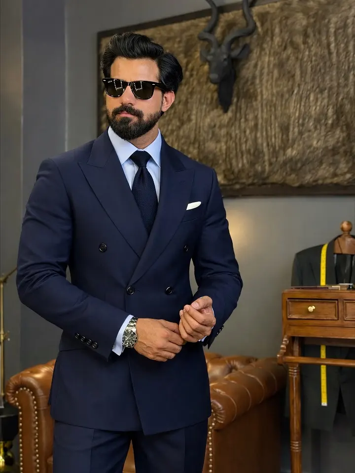 Navy Double Breasted Suit for a Formal Evening Wedding