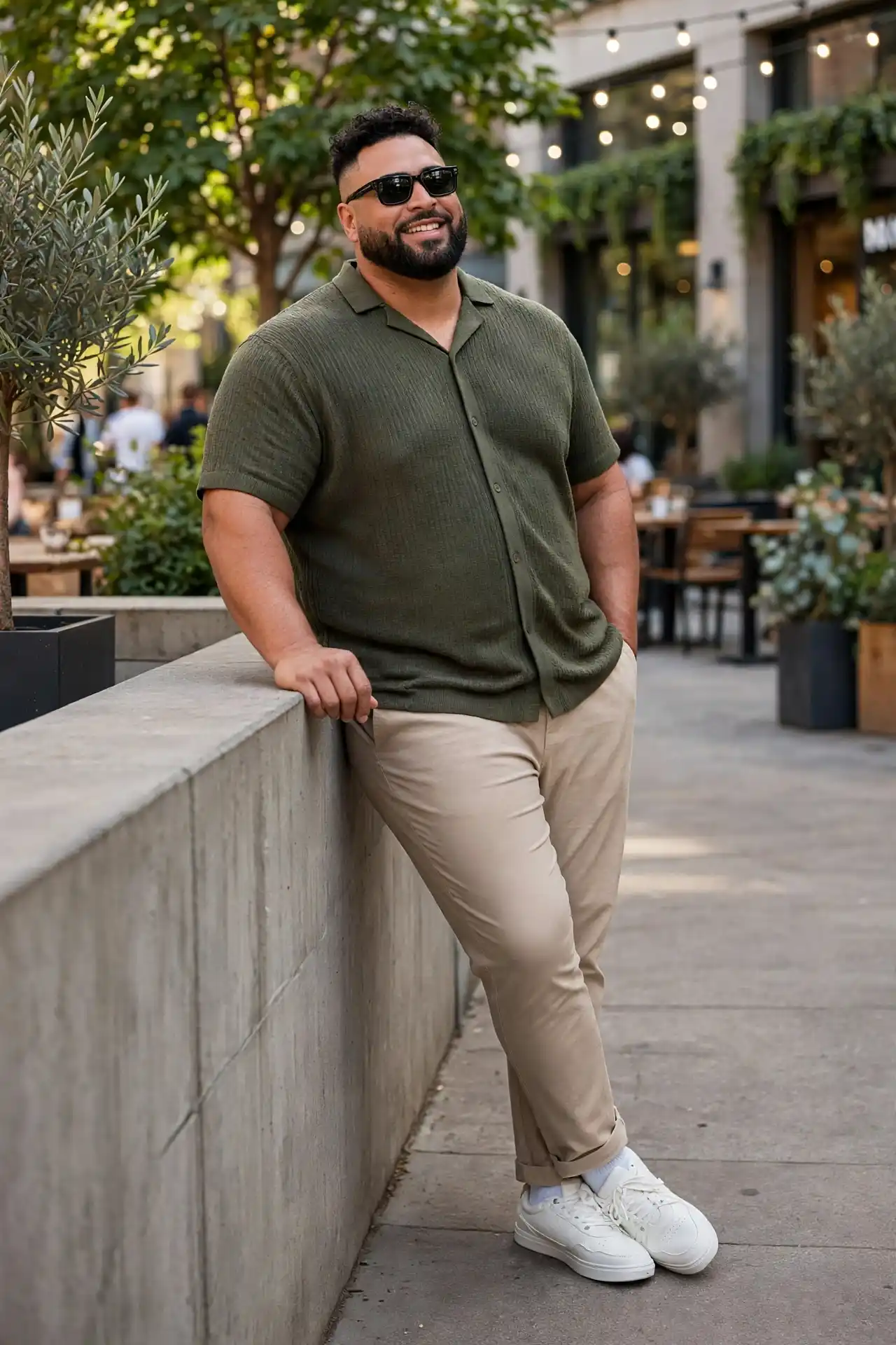 3. Olive Textured Shirt With Beige Chinos