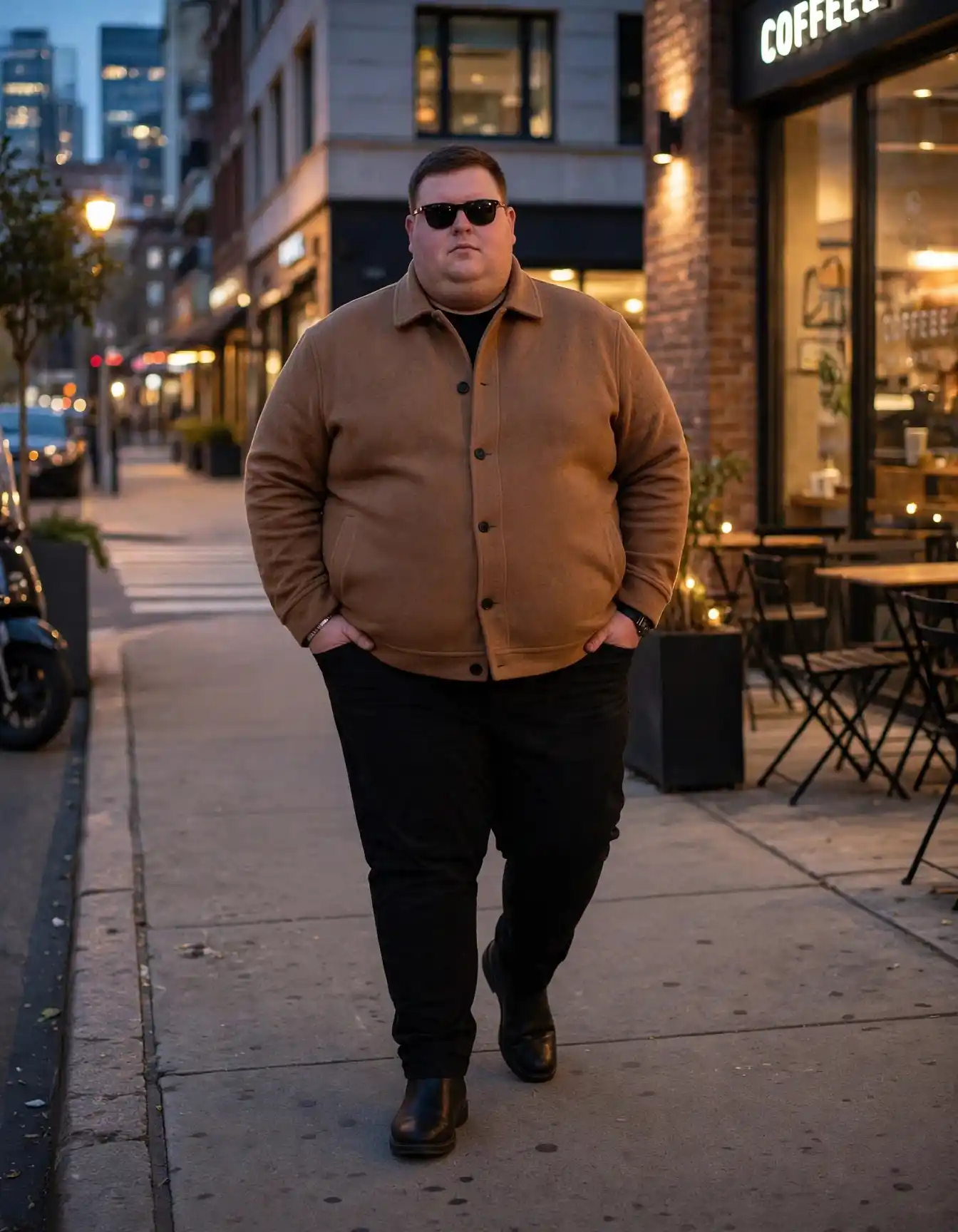 13. Camel Wool Coat With Black Trousers