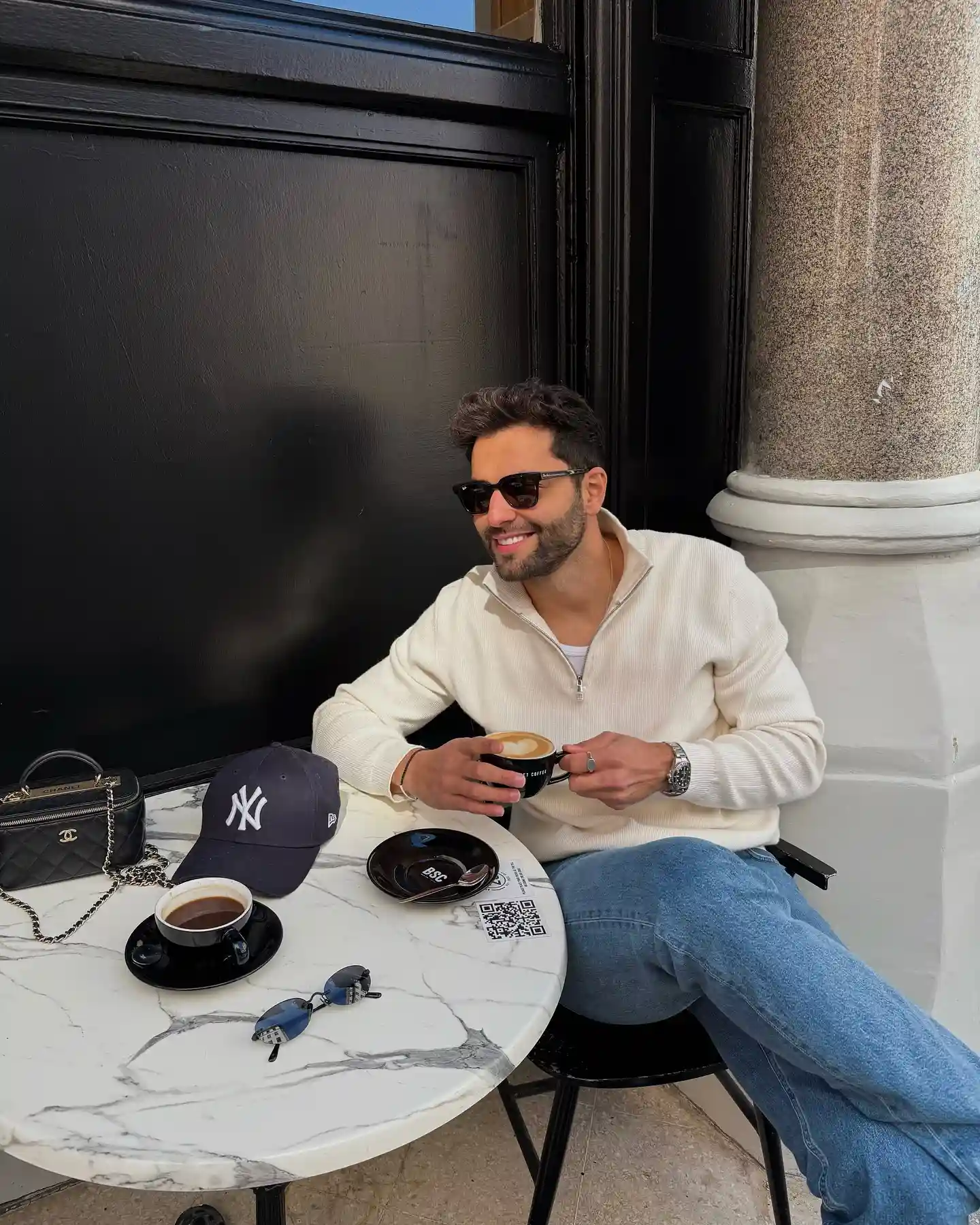 3. A Cream Quarter-Zip Over a Plain Tee Is the Easiest Coffee Date Fit You Own