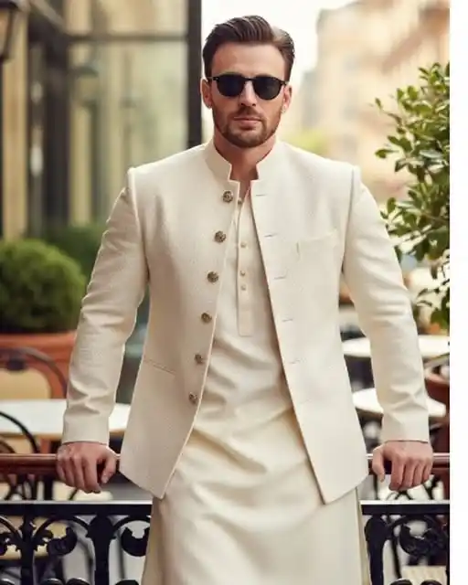5. Cream Nehru Jacket with Kurta