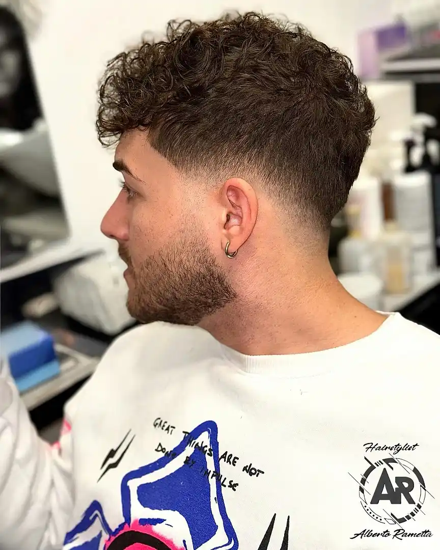 Short Curly Hair for Men: 23 Low-Effort Styles 20 18. Textured Curl Top With a Soft, Rounded Fade