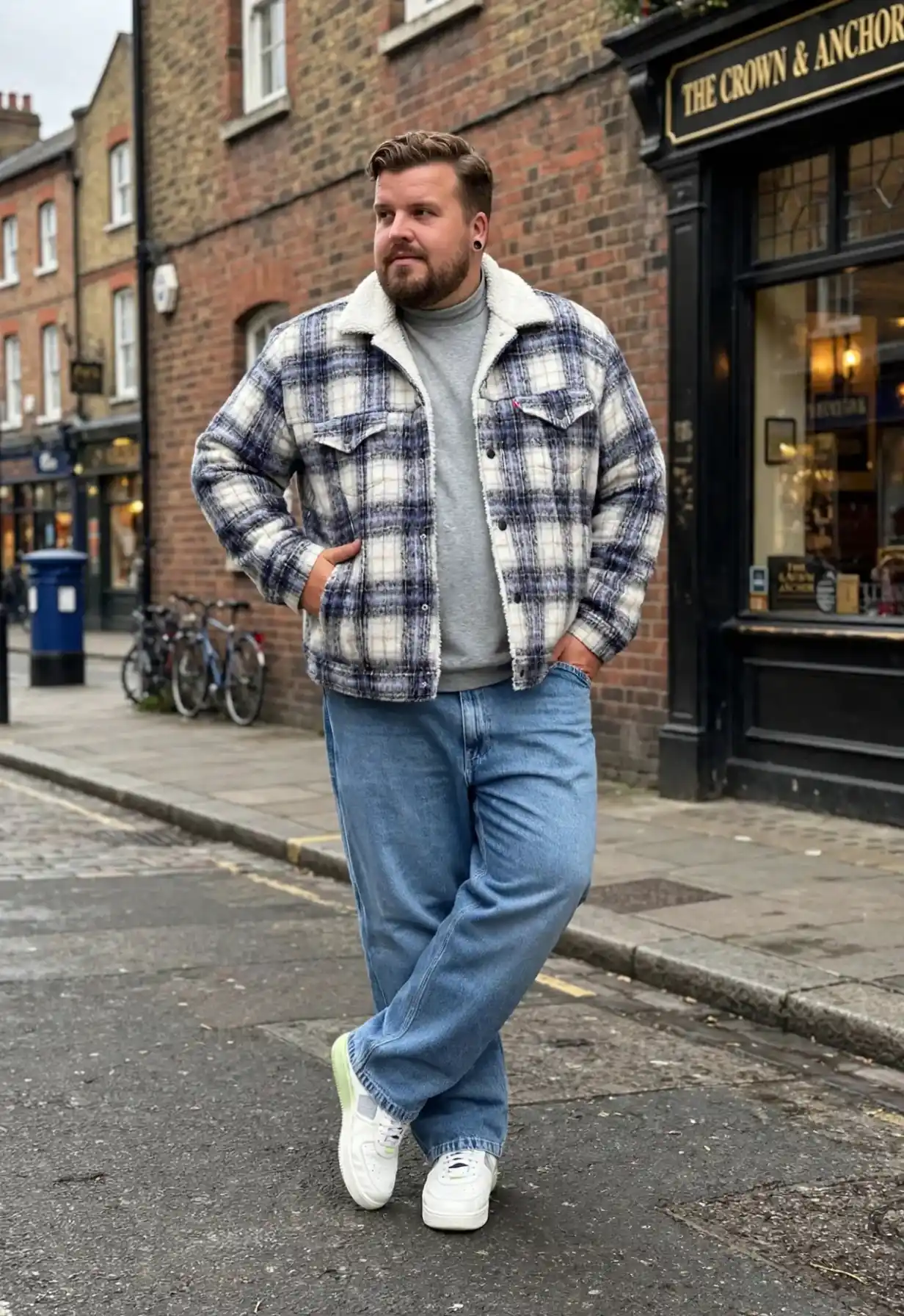 14. Sherpa Lined Plaid Trucker Jacket
