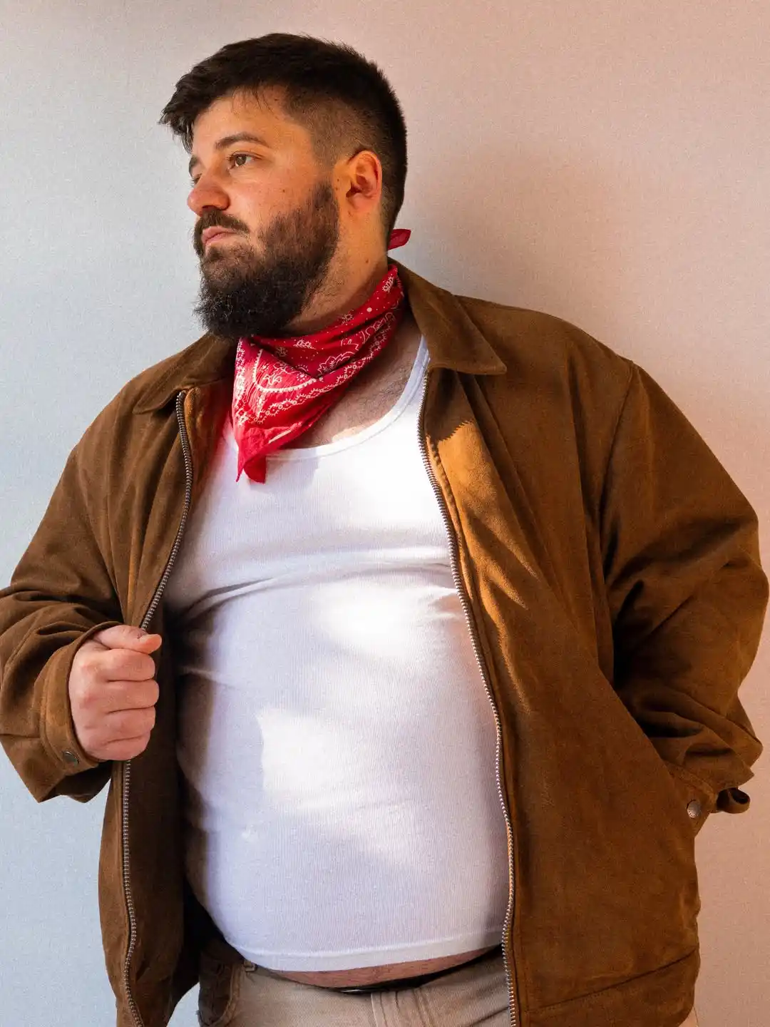 4. Brown Suede Jacket With Bandana Detail