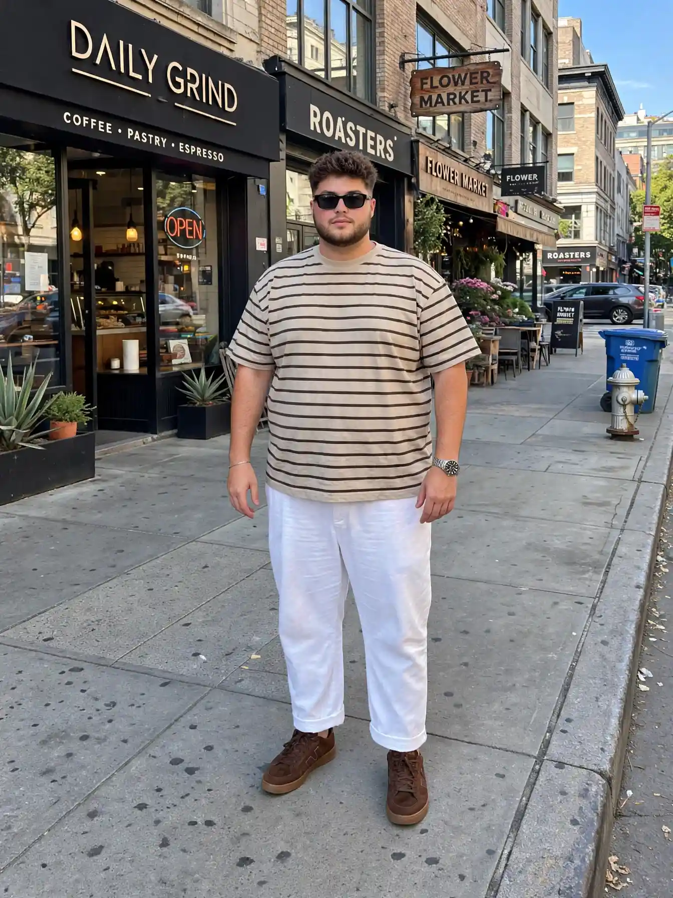 20 Vacation Outfits for Plus Size Men No One Tells You About 21 9. Striped Tee with Cropped White Pants