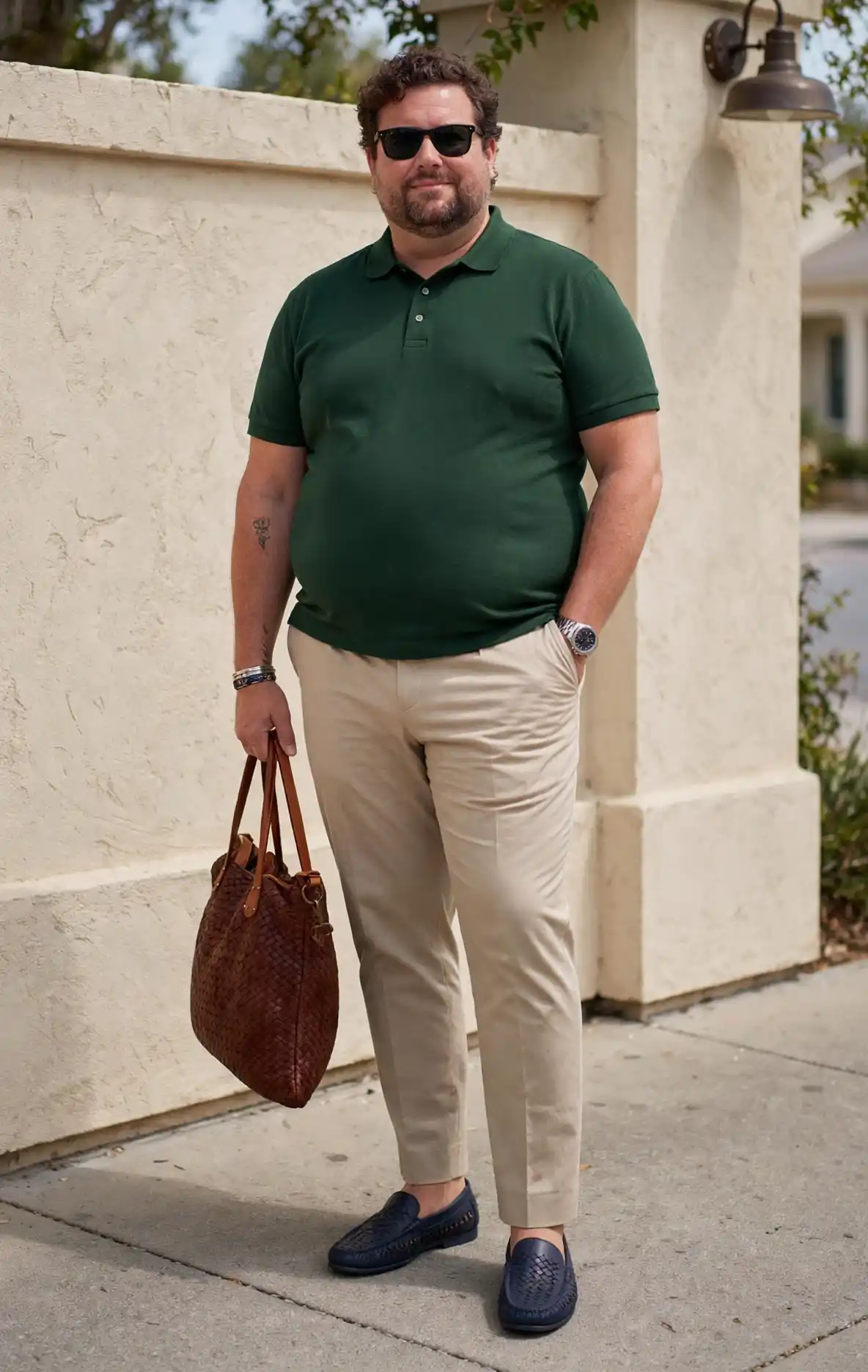 24 Travel Outfit Ideas for Plus Size Men Worth Saving Right Now 19 5. Polo Shirt and Beige Trousers