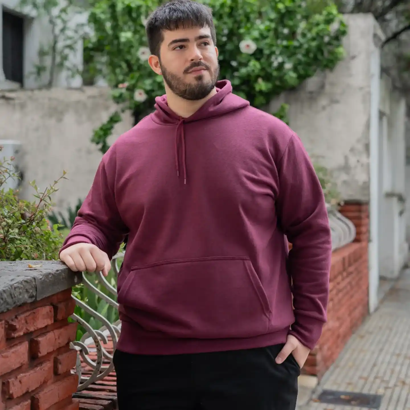5. Maroon Pullover Hoodie With Black Pants