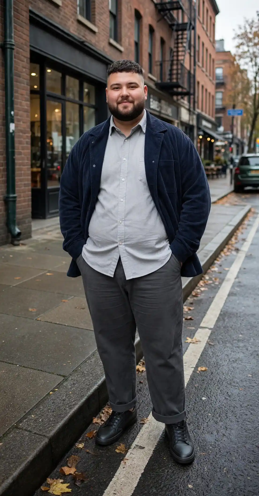15. Corduroy Blazer with Grey Trousers
