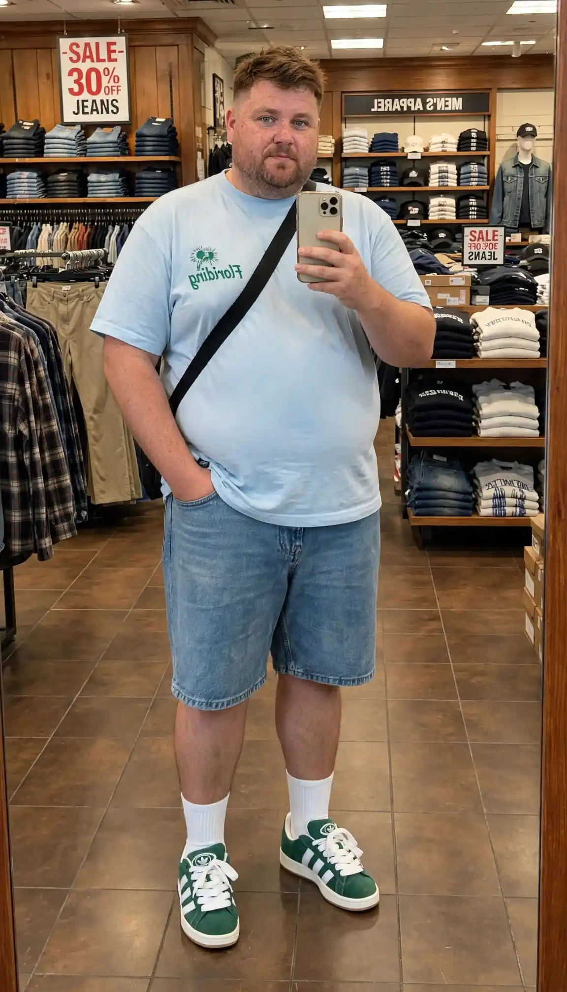 2. Light Blue Tee and Denim Shorts