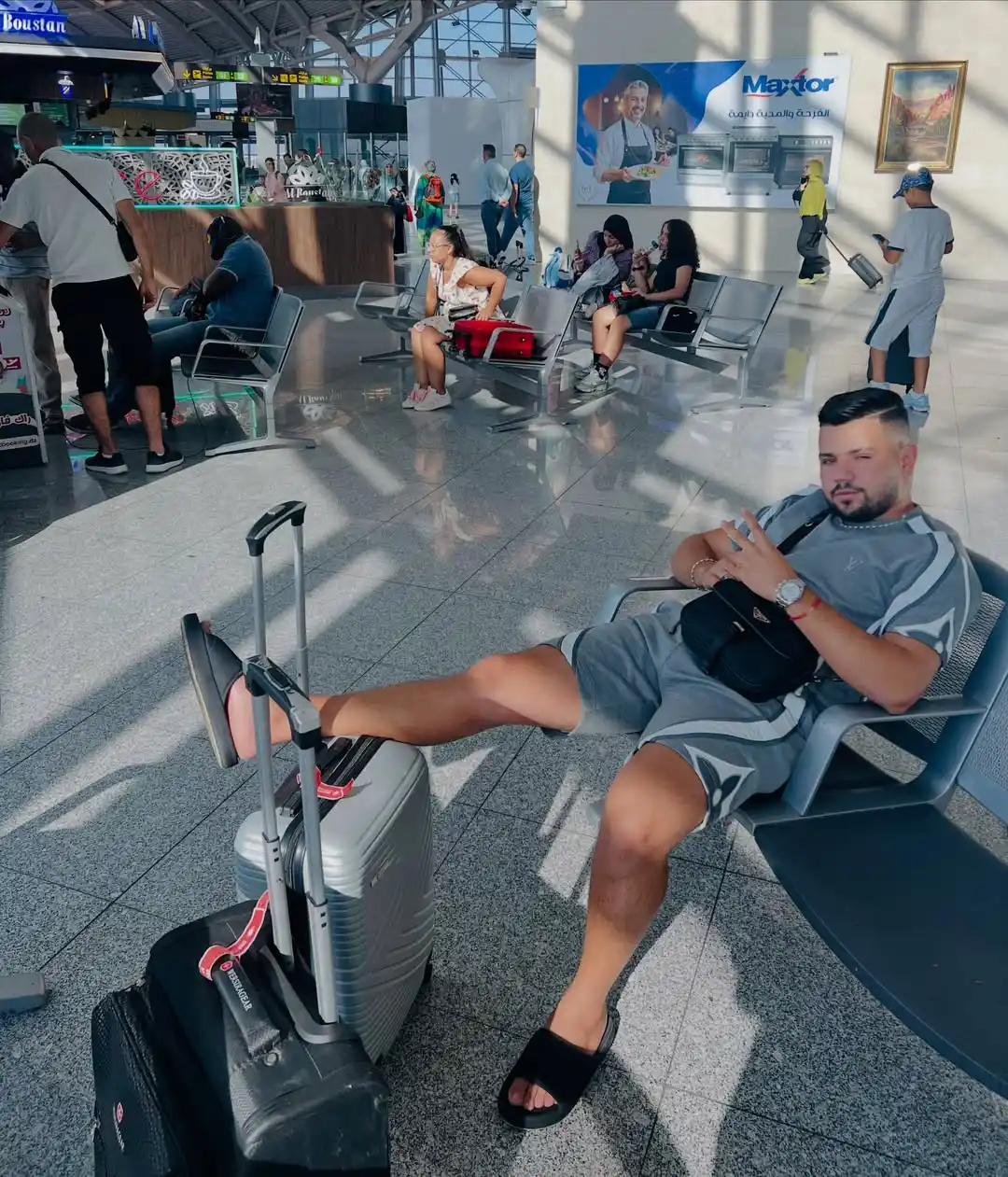 6. Grey Athletic Set with Slide Sandals