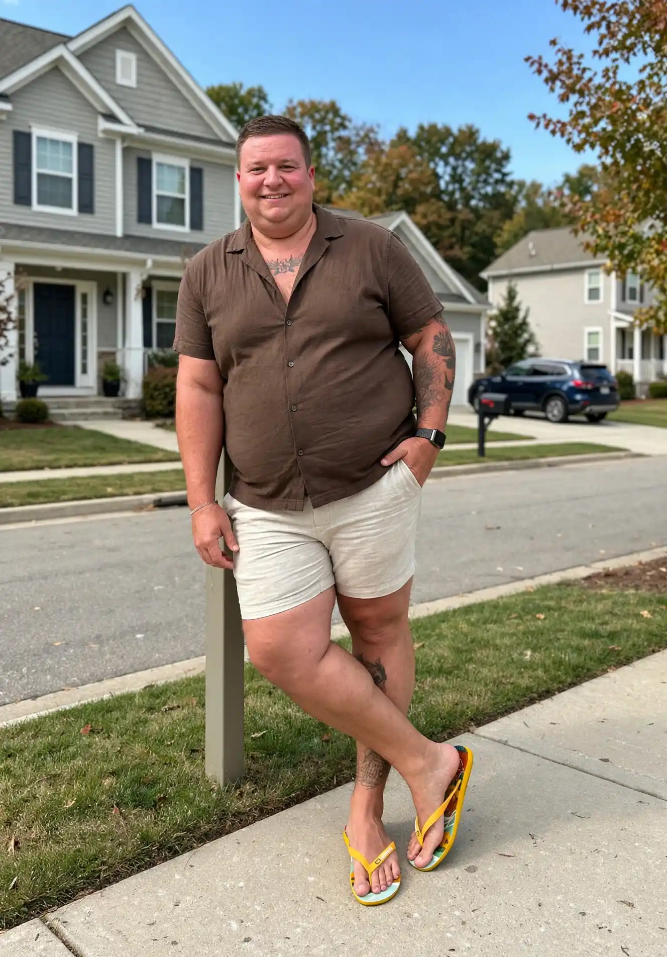 12. Brown Camp Shirt with Cream Shorts
