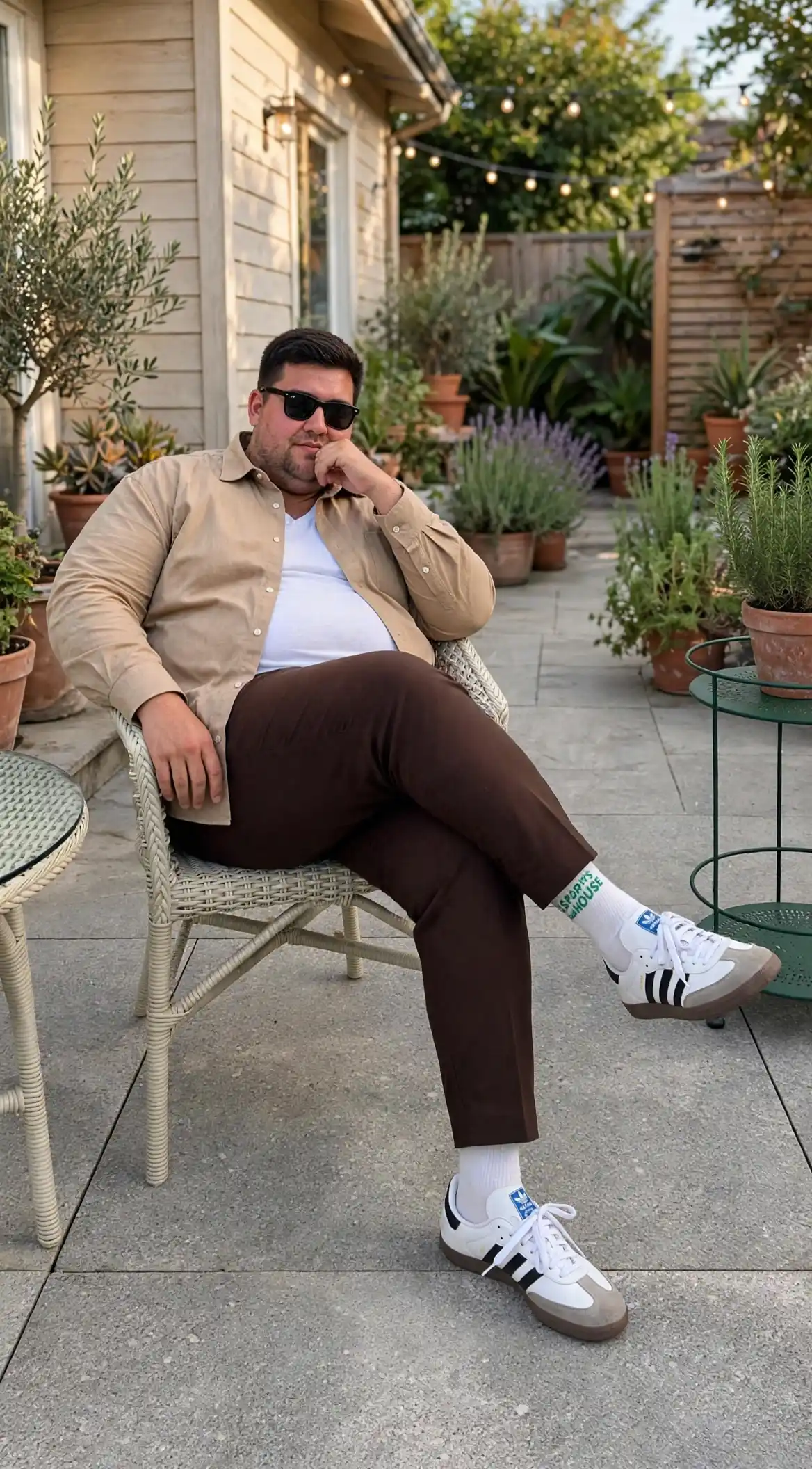 7. Beige Overshirt and Brown Trousers