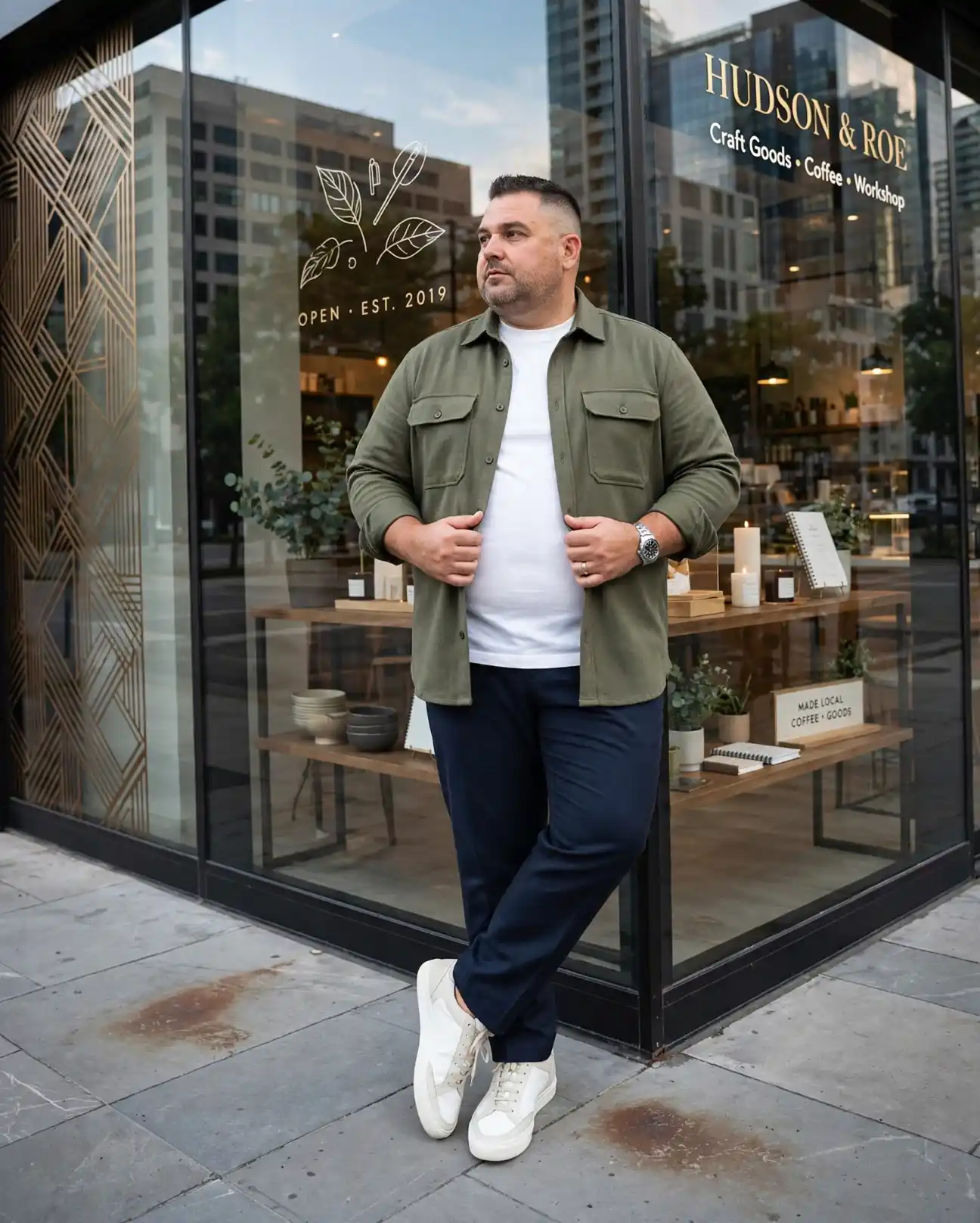 14 Streetwear Outfits for Plus Size Men Real Men Swear By 14 12. Olive Overshirt With Navy Trousers