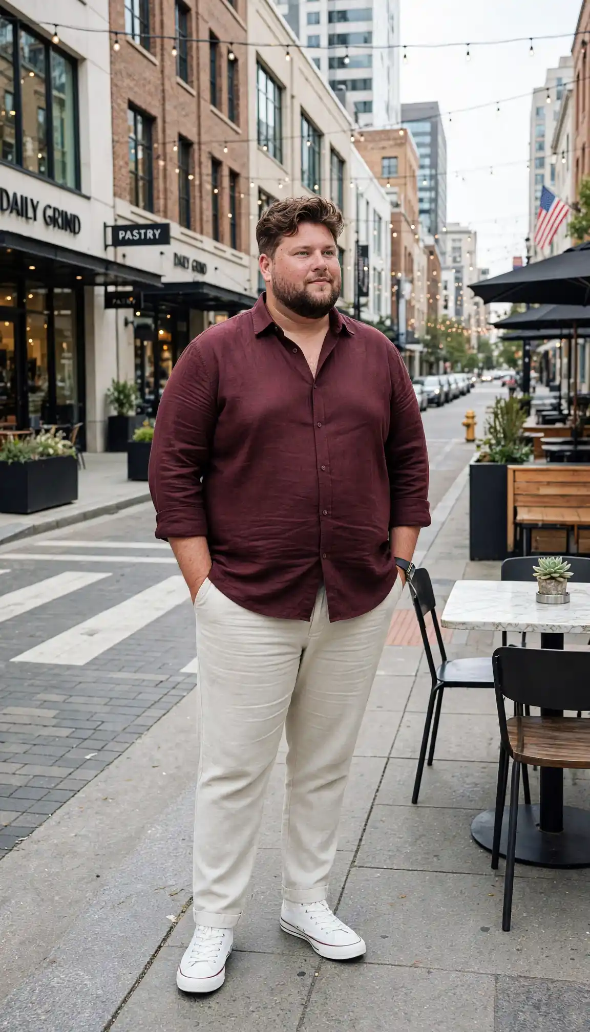 14 Streetwear Outfits for Plus Size Men Real Men Swear By 11 9. Maroon Button Up With Cream Trousers