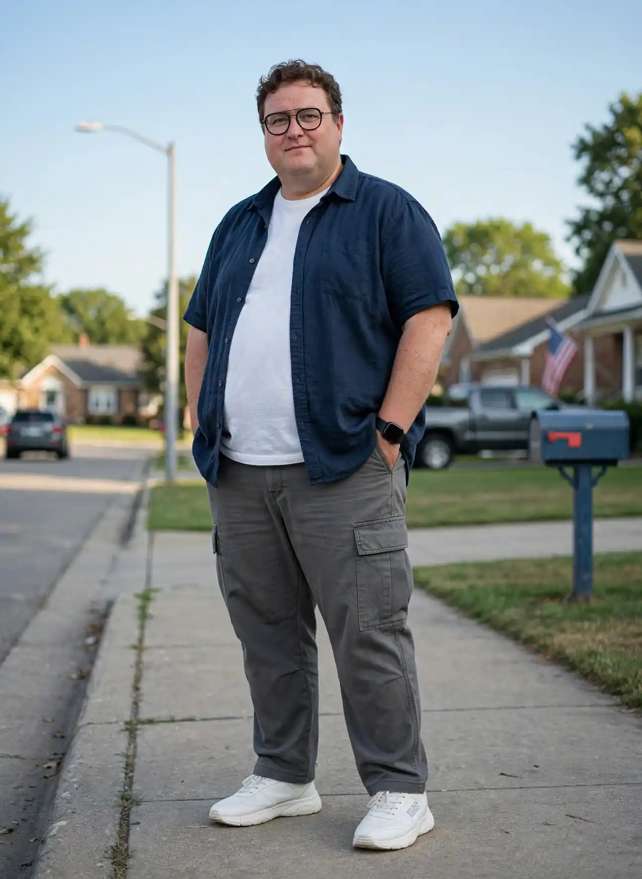 14 Streetwear Outfits for Plus Size Men Real Men Swear By 13 11. Navy Overshirt Layered On White Tee