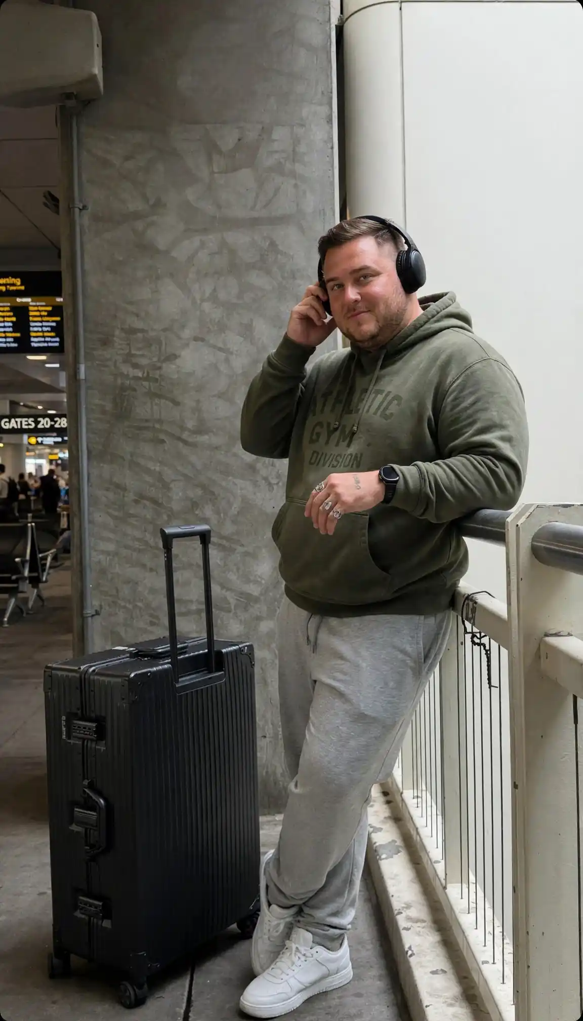 12. Olive Graphic Hoodie with Grey Sweatpants