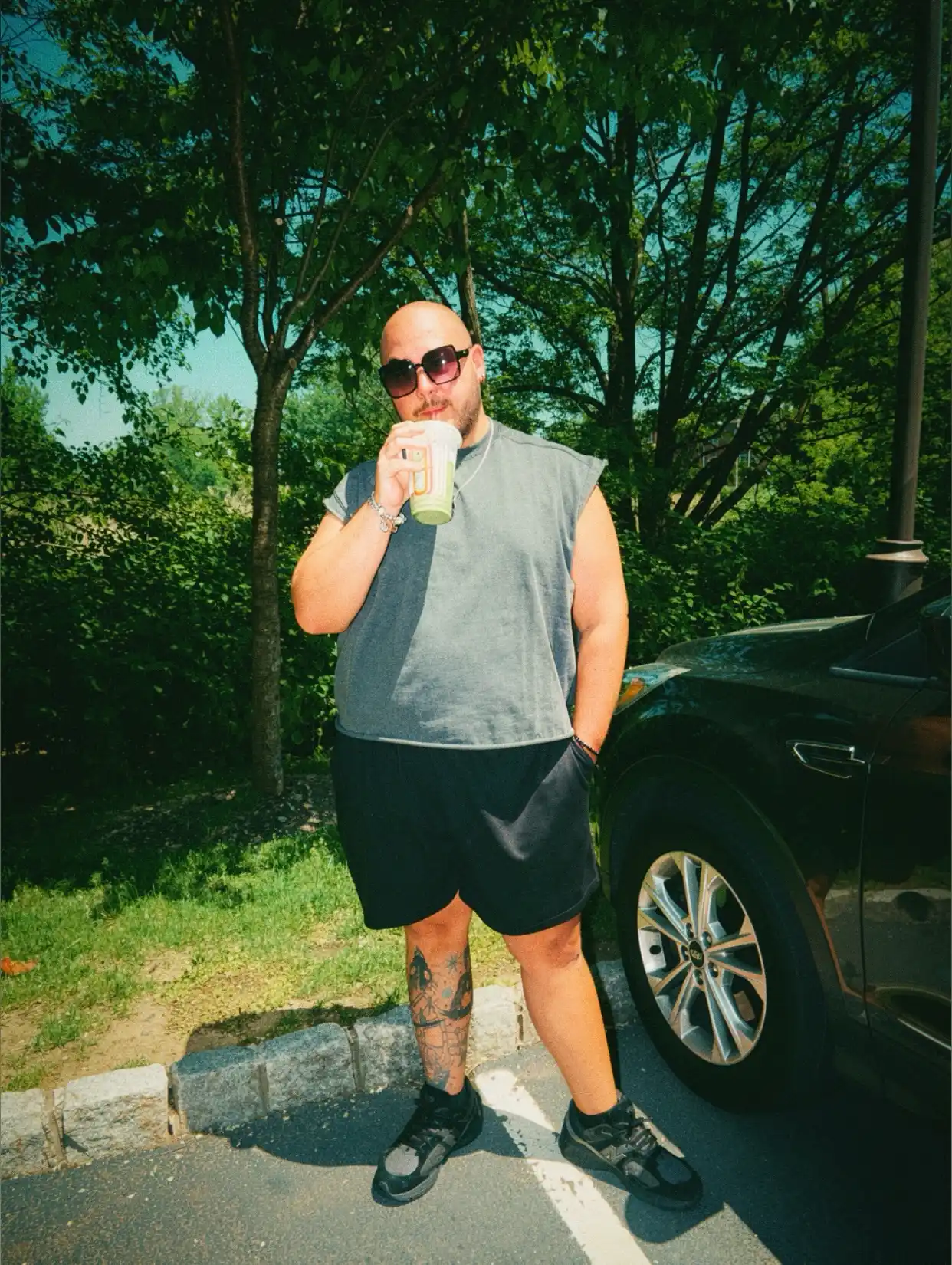 6. Sleeveless Tee with Athletic Shorts