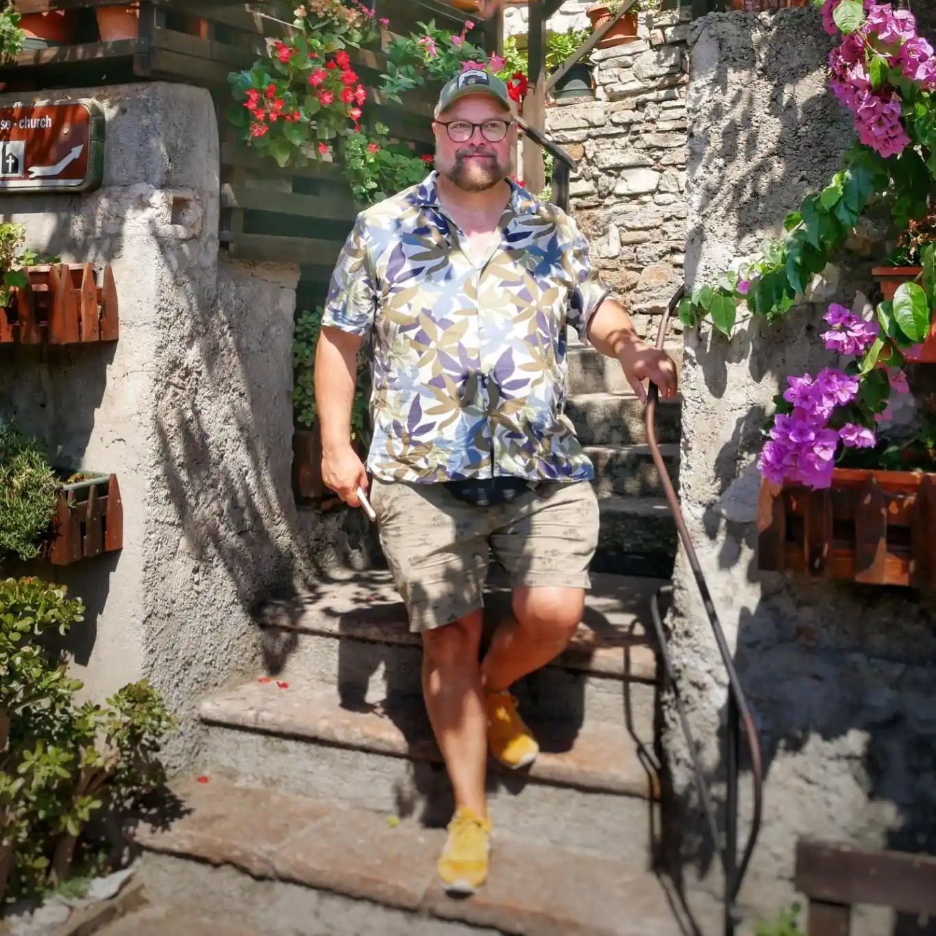 5. Floral Print Shirt with Cargo Shorts
