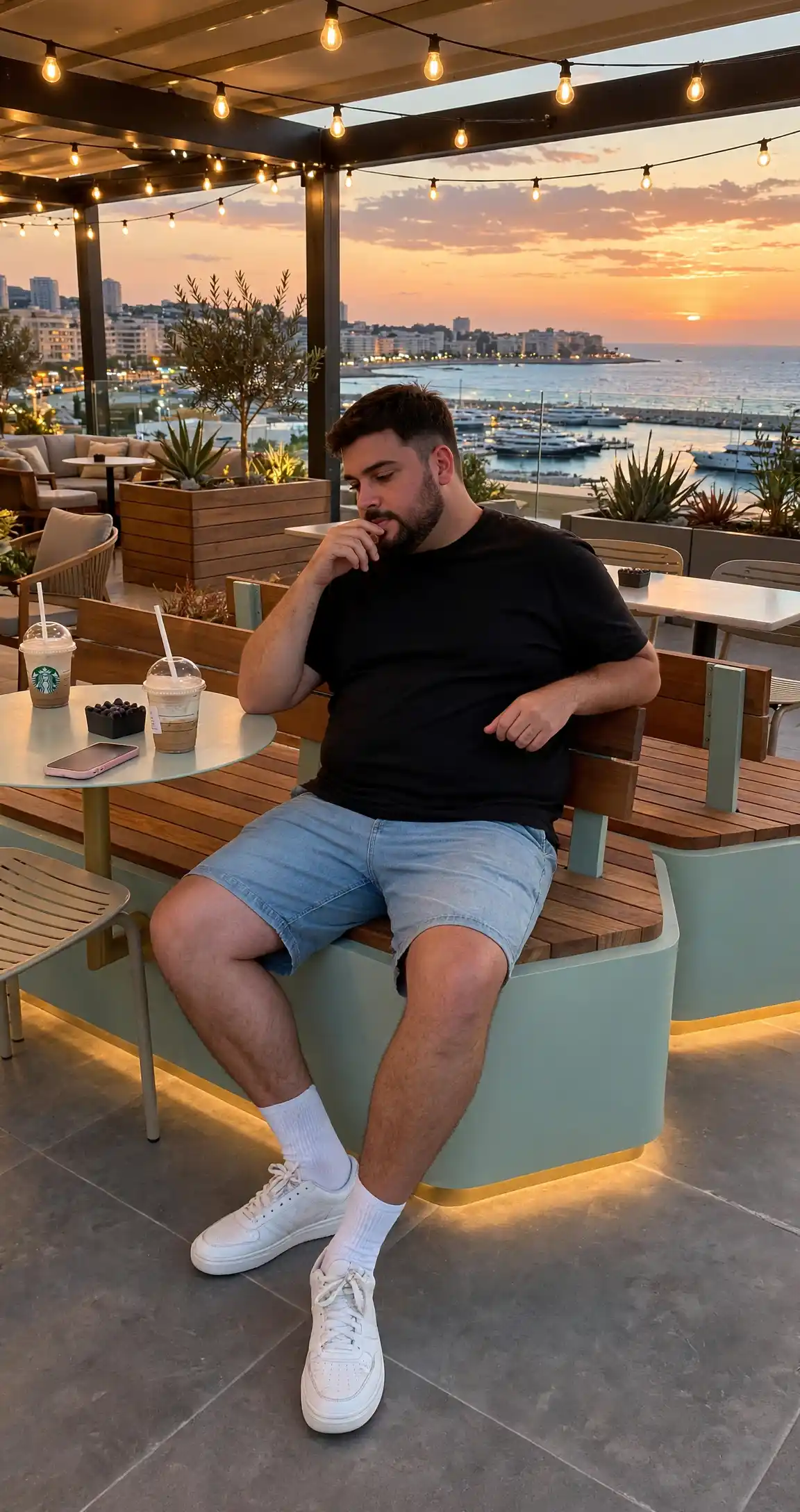 11 Spring Outfits for Plus Size Men Worth Saving Right Now 7 6. Black Tee with Denim Shorts