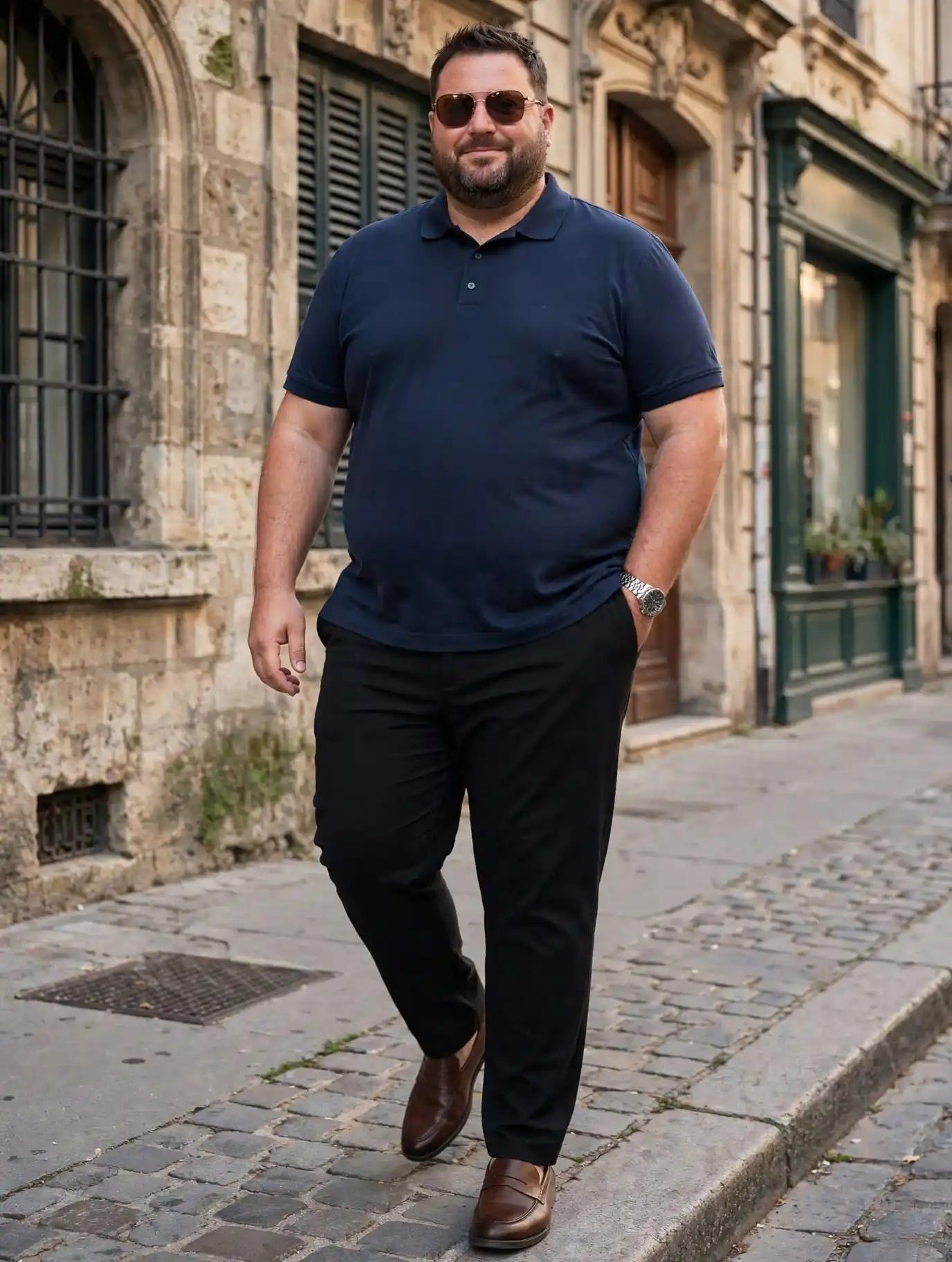 9. Navy Polo with Black Trousers