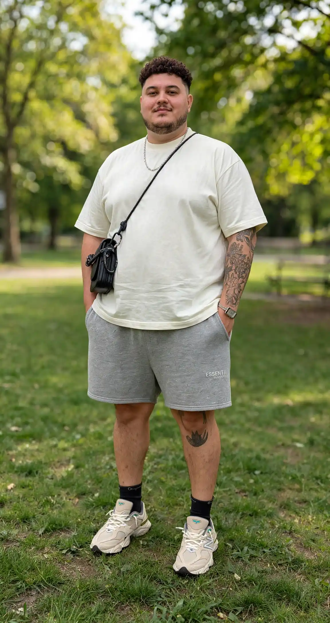 24 Travel Outfit Ideas for Plus Size Men Worth Saving Right Now 17 1. Relaxed Tee and Sweat Shorts Combo