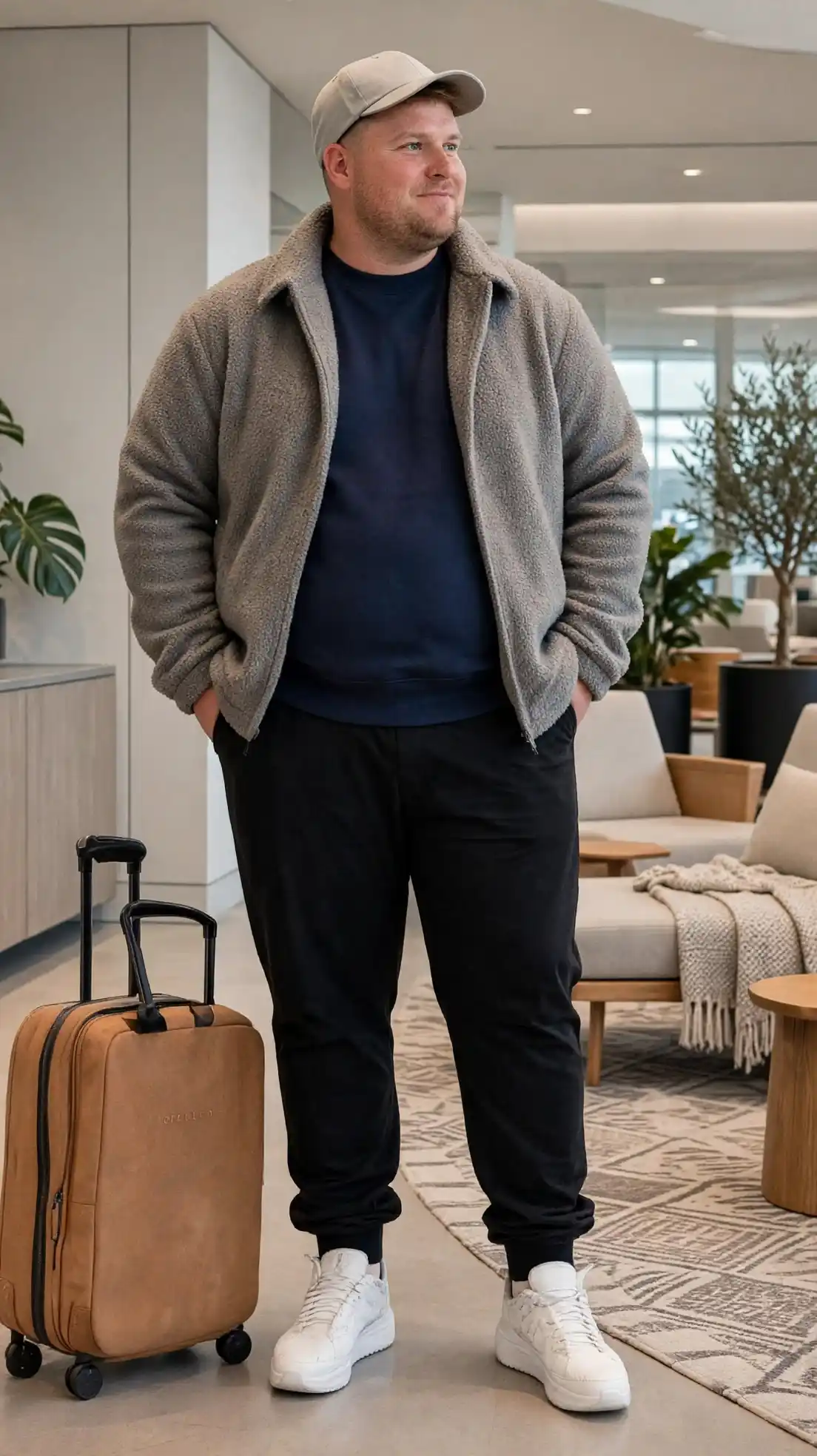 24 Travel Outfit Ideas for Plus Size Men Worth Saving Right Now 7 3. Sherpa Jacket and Jogger Set