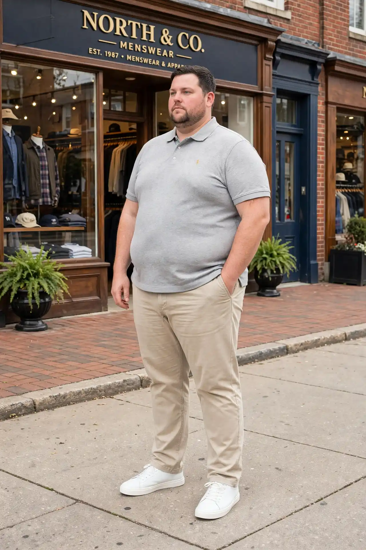 11 Spring Outfits for Plus Size Men Worth Saving Right Now 10 9. Classic Polo with Khaki Pants
