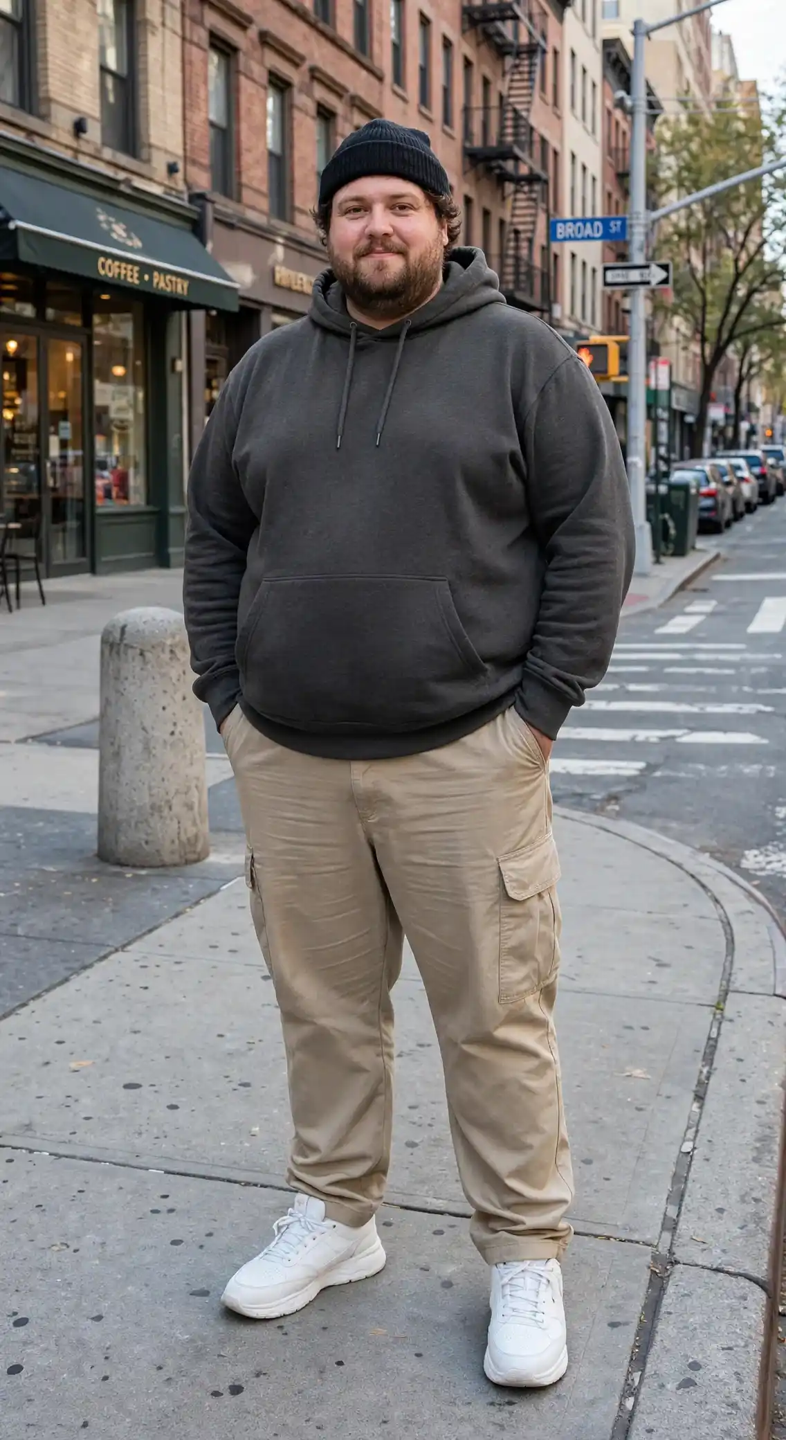 4. Dark Grey Hoodie With Khaki Cargo Pants