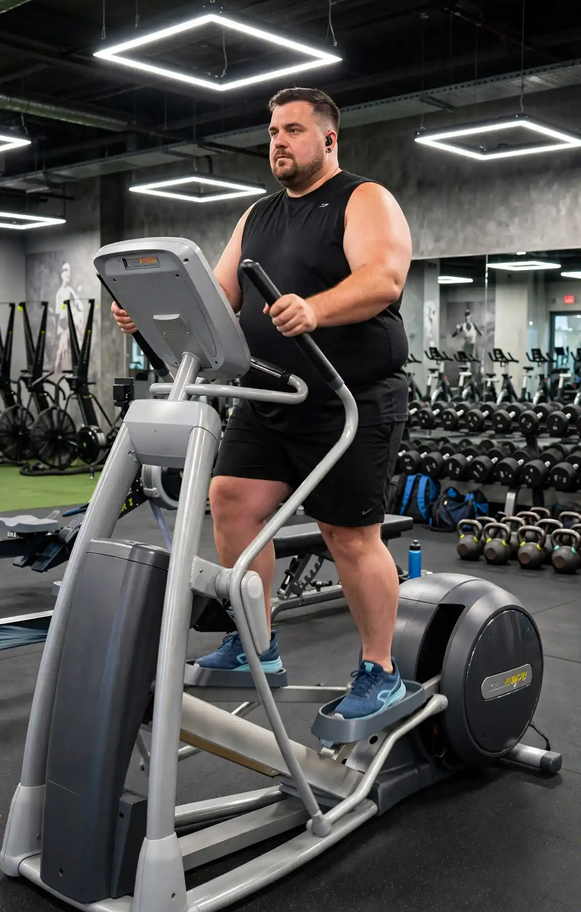 8. Muscle Tank with Cardio Shorts on the Elliptical