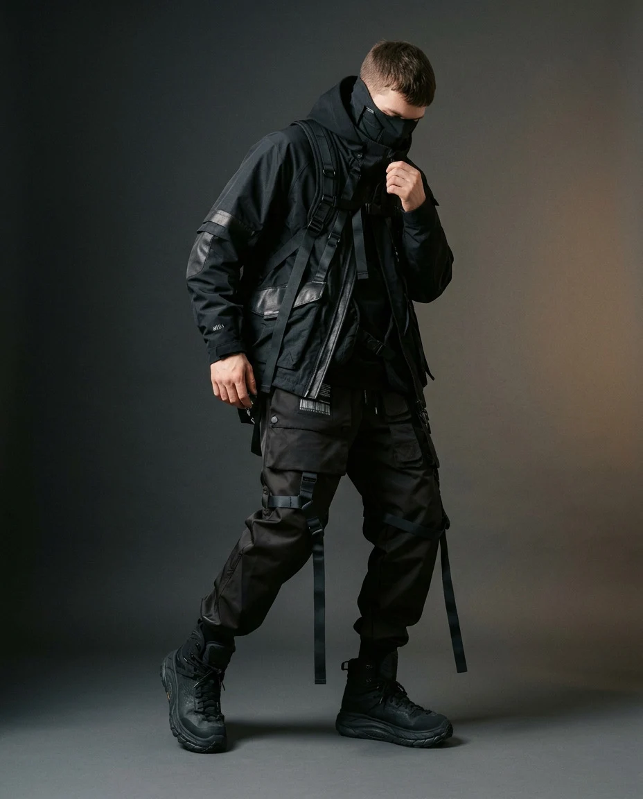 Leather Trimmed Jacket Rigged With Backpack Straps