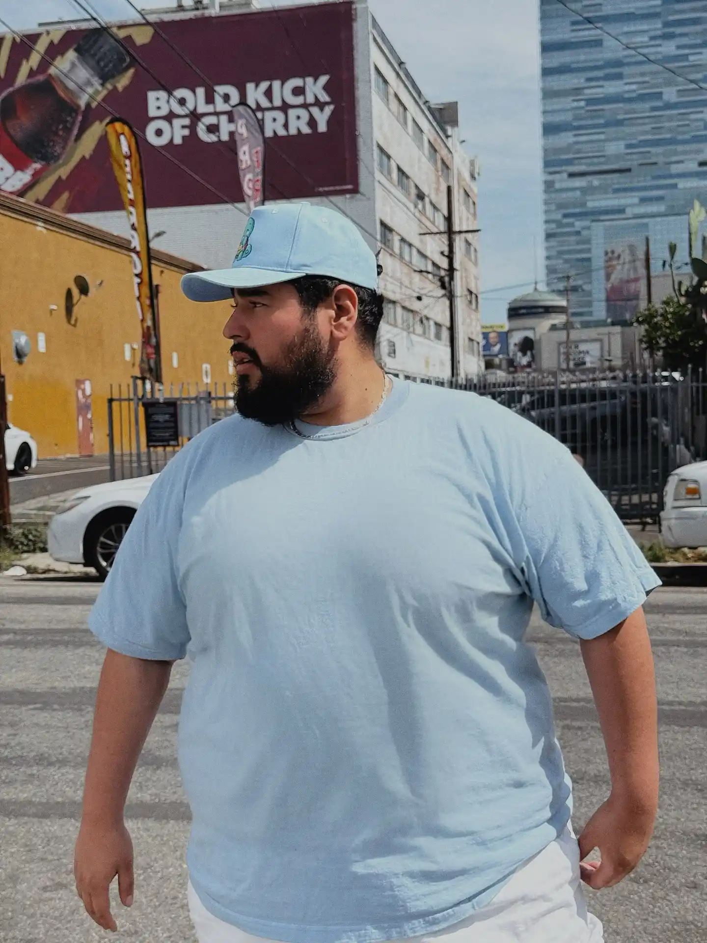 2. Baby Blue Tee and Ball Cap