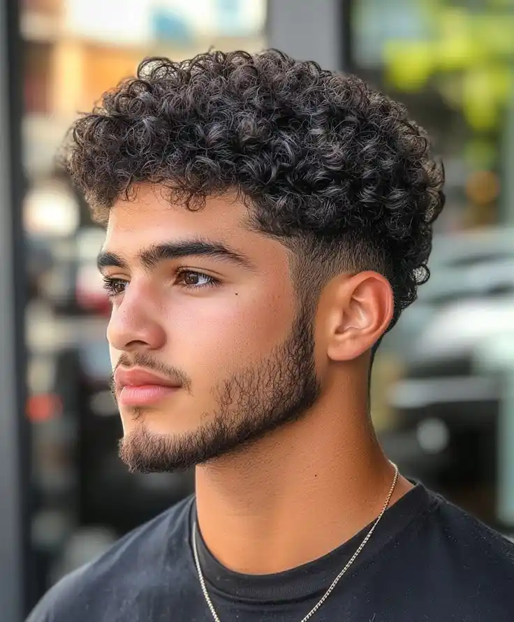 22. Tight Spiral Curls With Mid Fade