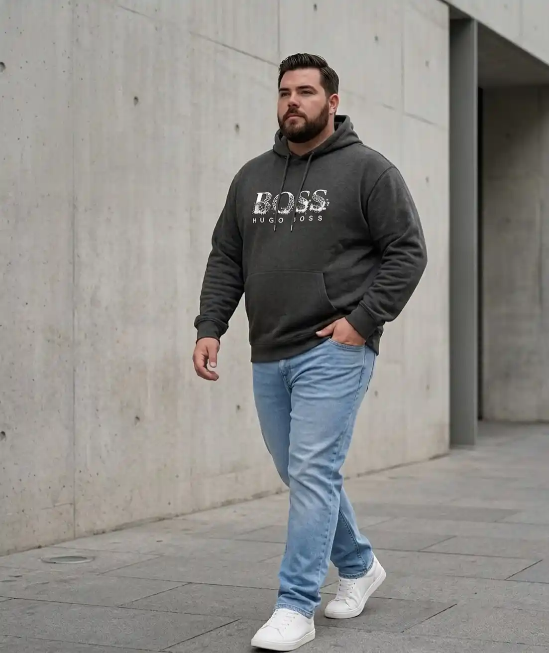 2. Charcoal Branded Hoodie With Light Wash Jeans