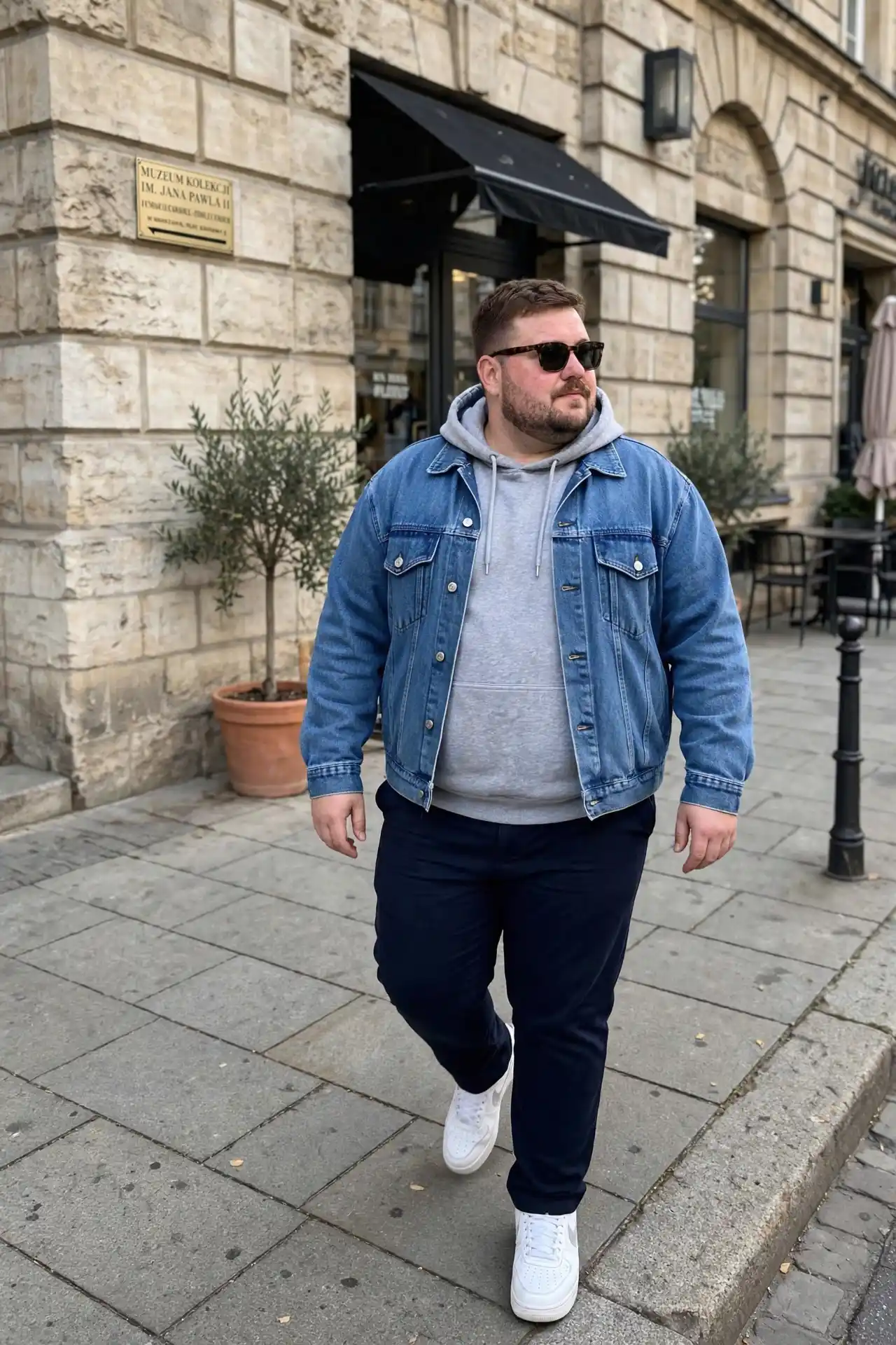 11. Grey Hoodie Layered Under Denim Jacket