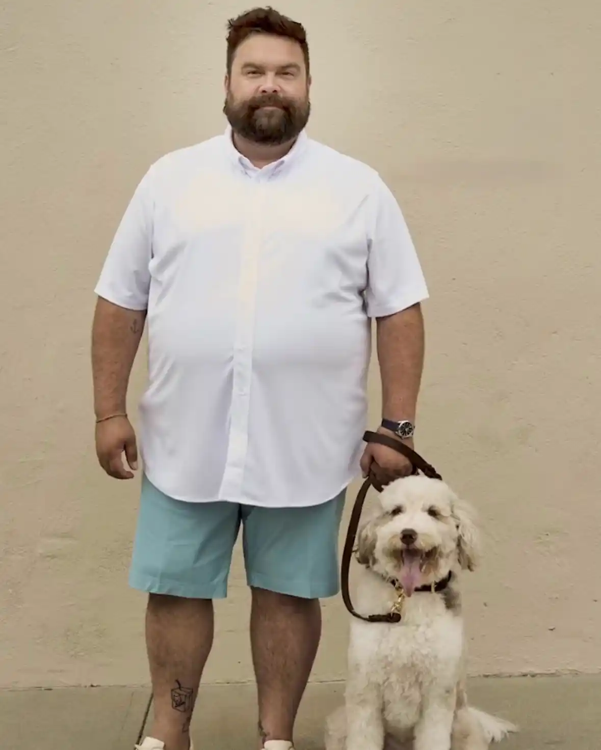 6. White Shirt with Teal Shorts