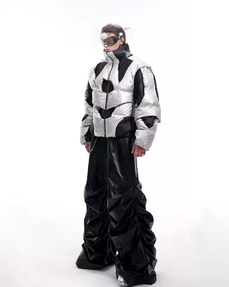 Metallic Puffer and Ruched Trousers for Maximum Volume