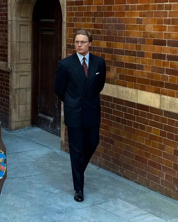 Pinstripe Double Breasted Suit in Dark Navy