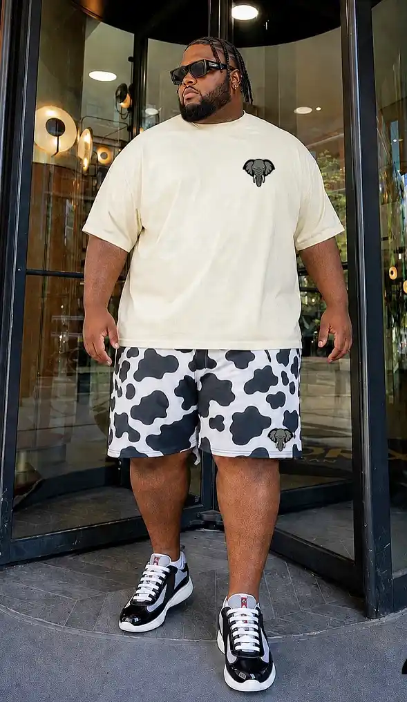 Cream Oversized Tee With Cow Print Shorts