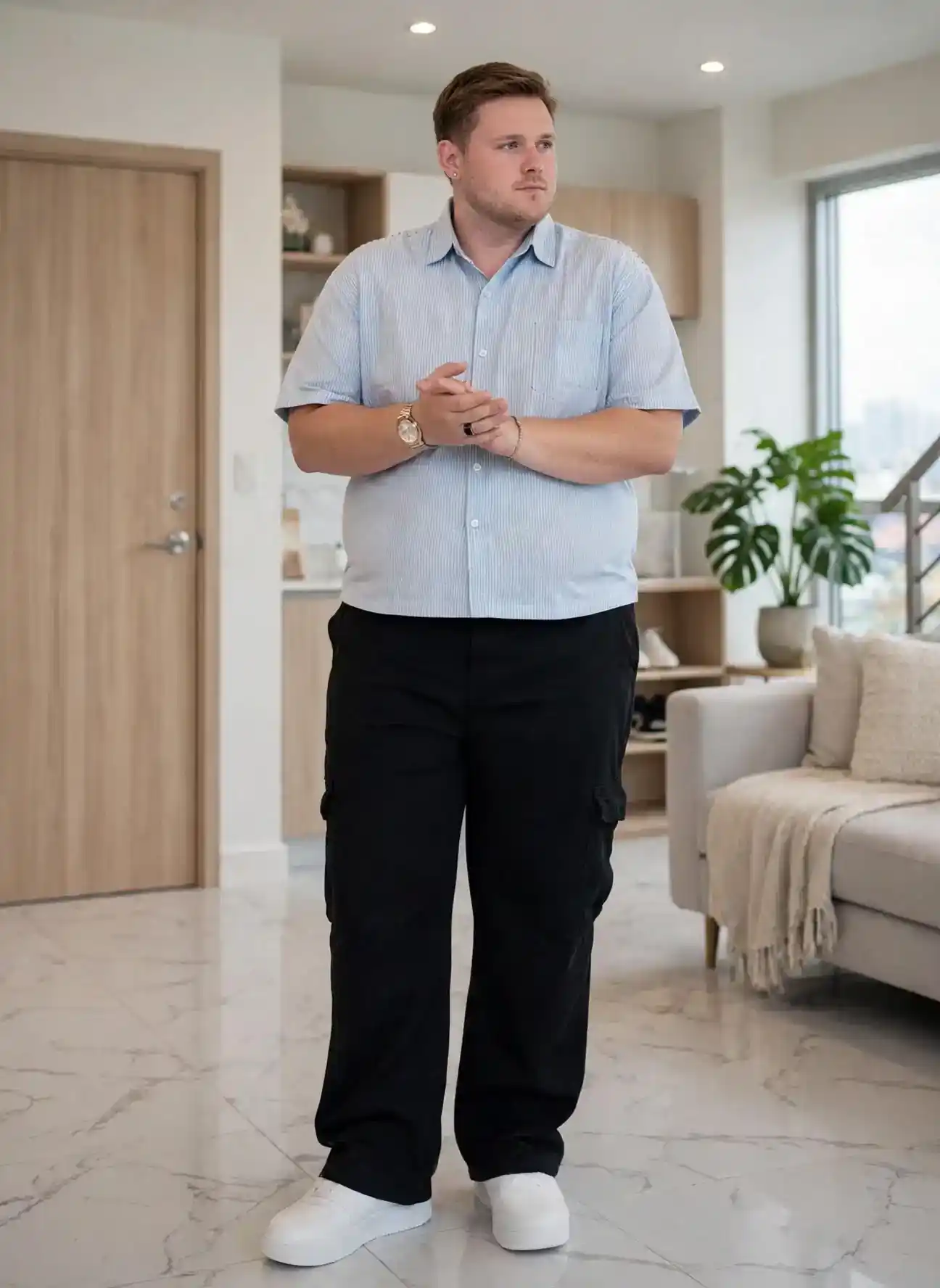 17. Striped Shirt with Cargo Pants