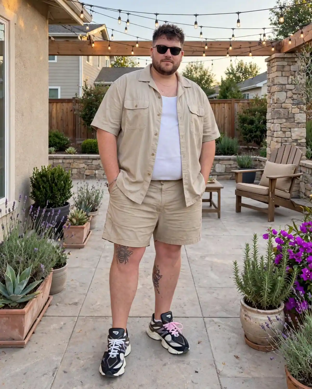 7. Utility Shirt with Tan Cargo Shorts