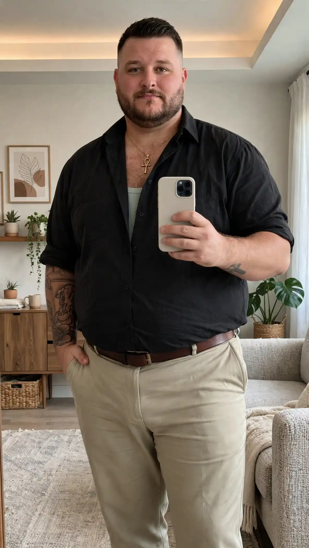 10. Black Button Up Mirror Selfie Look