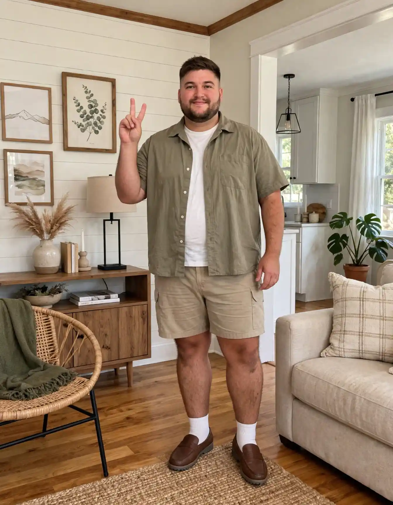9. Olive Camp Shirt with Cargo Shorts