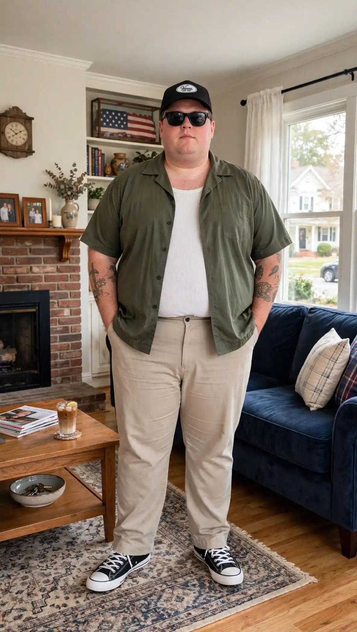 8. Olive Camp Shirt Casual Look