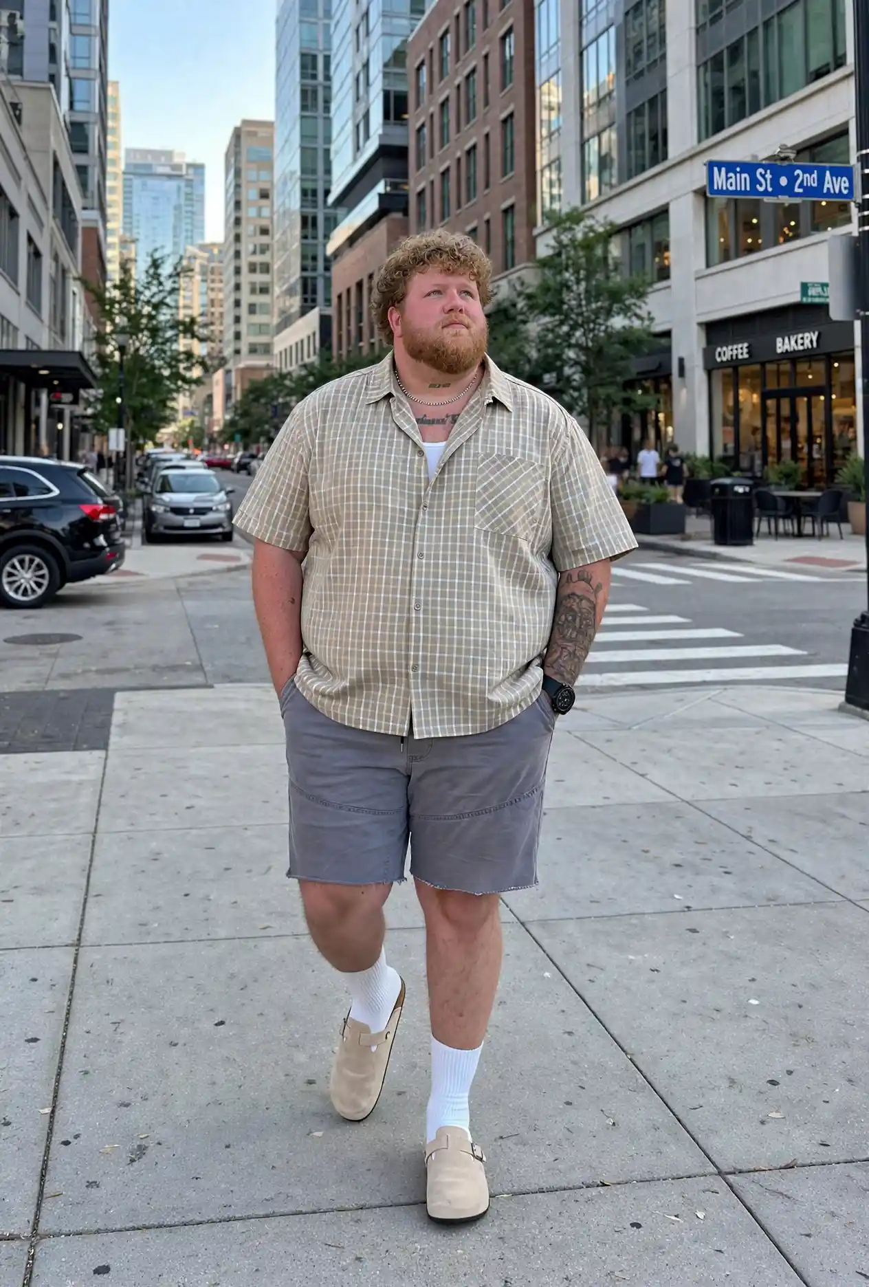10. Plaid Shirt with Frayed Grey Shorts