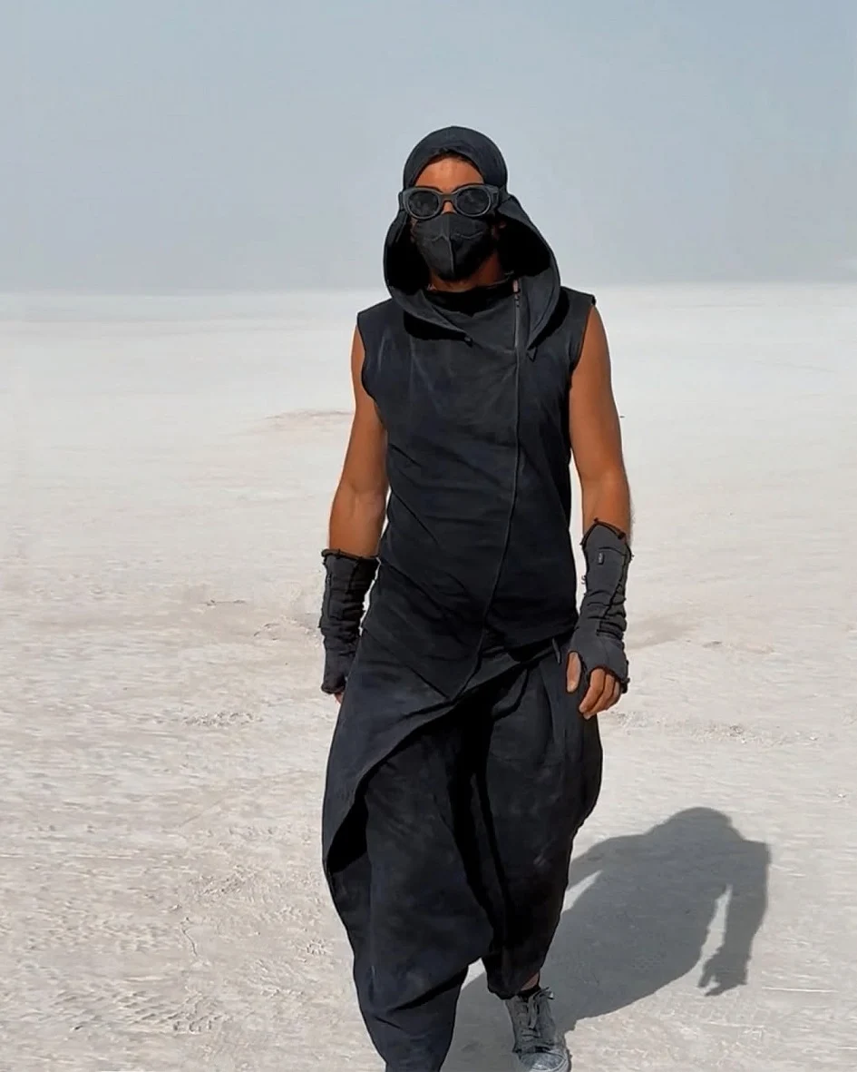 Draped Hooded Top and Harem Pants for a Desert Wanderer Look