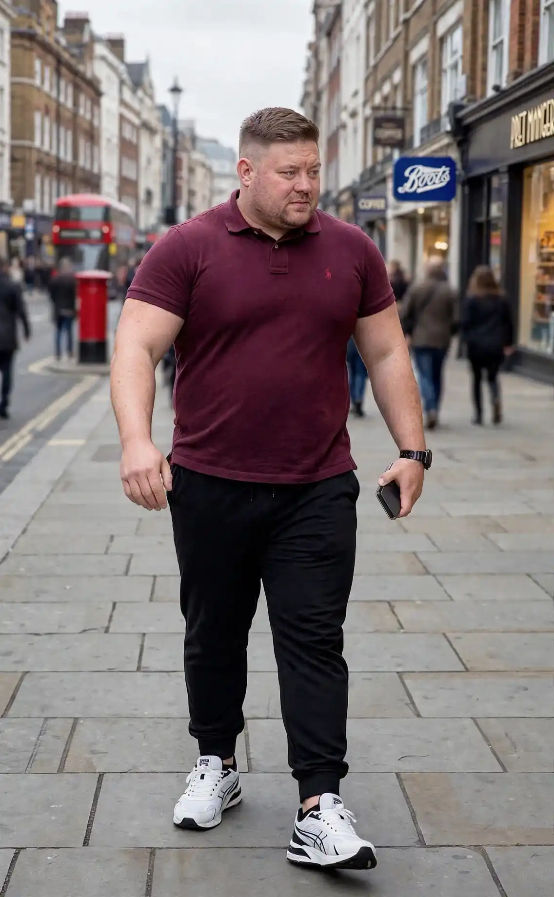 10. Maroon Polo with Black Joggers