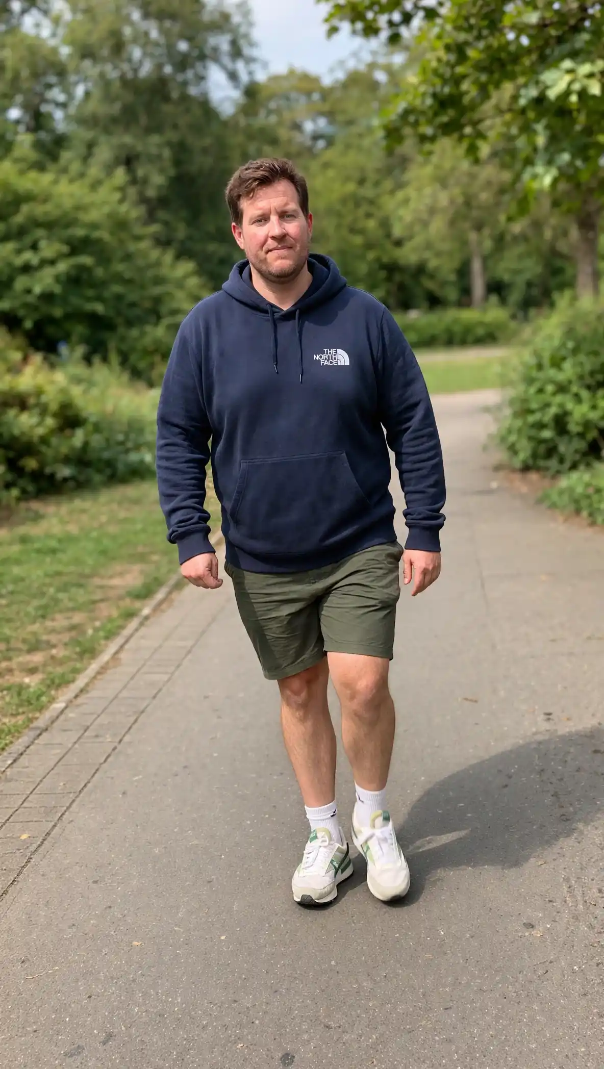 11. Navy Hoodie with Olive Shorts