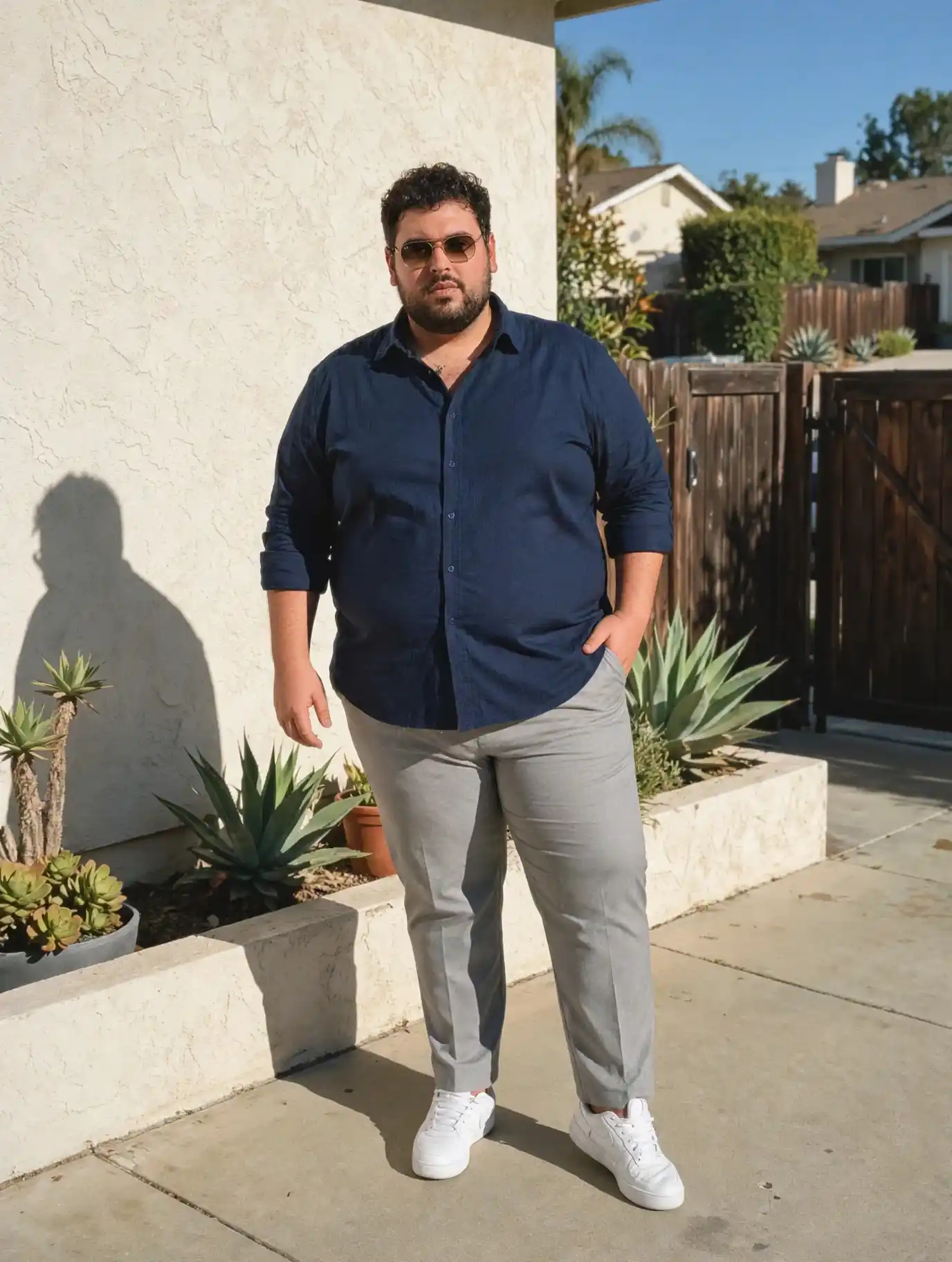14. Navy Shirt with Grey Trousers